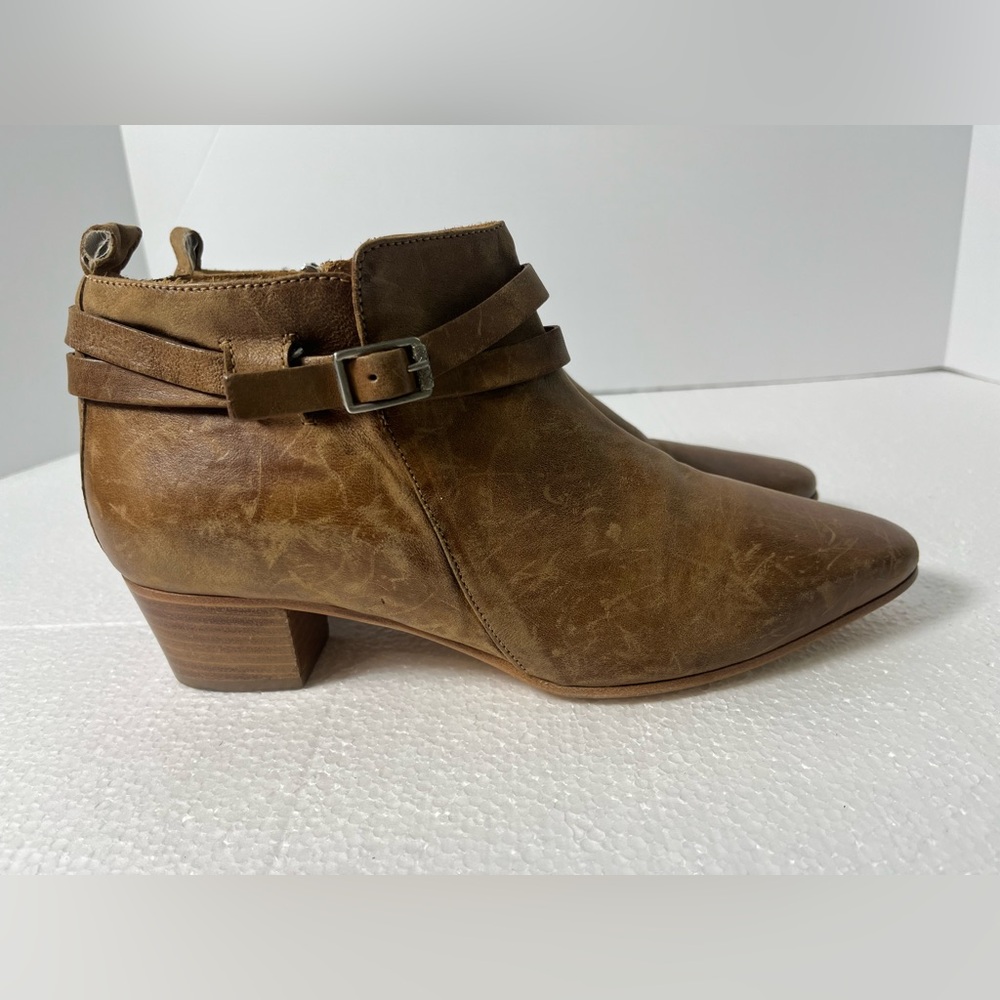 Alberto Fermani Distressed Brown Leather Buckle Western Boho Ankle Boots